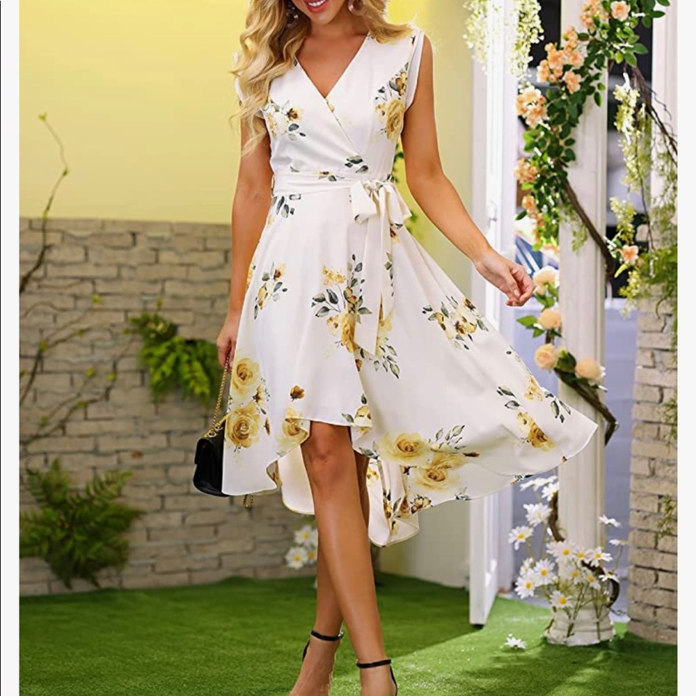 Cream and Yellow High-low Bohemian Dress Size L